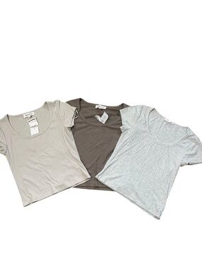 Pink Rose Women’s Scoop Crop Tee Trio - Beige, Brown, Light Gray